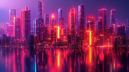 Obraz premium Neon Cityscape with Vivid Reflections