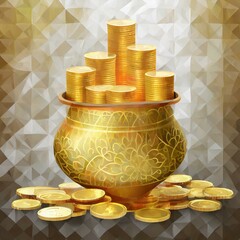 gold coins in a pot