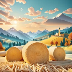 illustration of a farm with bales