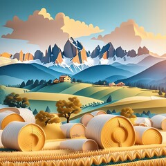 Farm-themed cartoon barn design featuring straw bales 