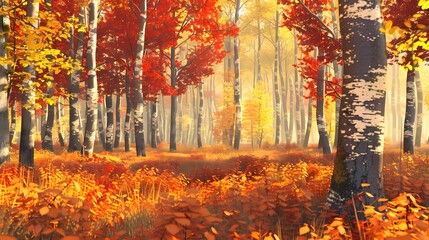 Fototapeta premium Colorful Autumn Landscape with Trees and Leaves in the Forest Park