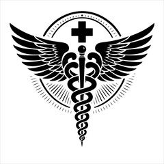 Caduceus health symbol silhouettes vector, Apotheke icon vector, Health logo vector. caduceus. rod of Asclepius.