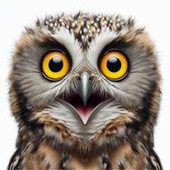 Naklejka premium Great horned owl with piercing yellow eyes, a sharp beak, and brown feathers