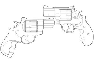 Set of firearms line art style, Shooting gun, Weapon illustration, Vector Line, Gun illustration, Modern Gun, Military concept, Pistol line art for training