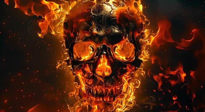 golden skull on fire