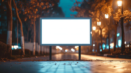 sign display blank mock up clean screen background at night street city park. city Lights Ad Space: A vibrant billboard shines against. showcasing empty potential for advertising messages
