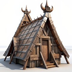Obraz premium 3D Render of a Viking longhouse, on isolated white background, Generative AI