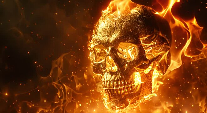 golden skull on fire