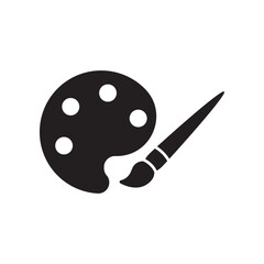 Paint brush with palette icon isolated on white background.