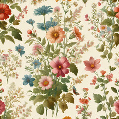 A seamless floral pattern in a vintage botanical style