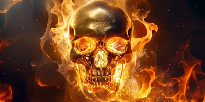 golden skull on fire