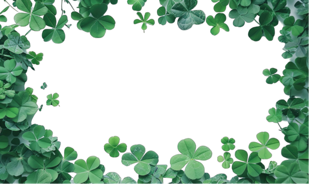 Green clover leaves forming a frame on a transparent background with copy space - Powered by Adobe