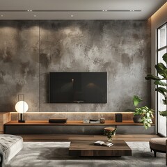 Contemporary Minimalist Living Room: Stylish Interior Design with TV for Modern Home Ambiance