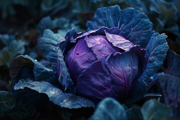Obraz premium Red cabbage grown organically in the garden, Generative AI.