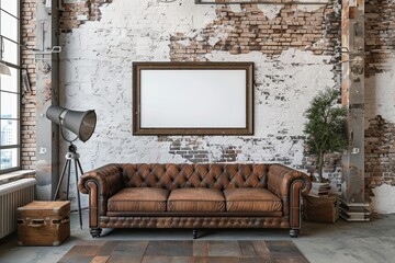 Grunge Loft Interior with Wall Poster Frame