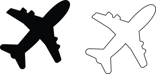 silhouette of a person in a jump Plane icon set. Airplane icon vector. Flight transport symbol. Travel illustration. Holiday symbol plane silhouette on a white background, vector illustration