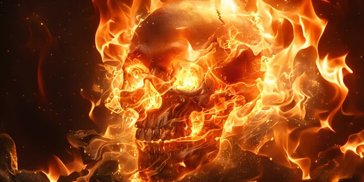 golden skull on fire