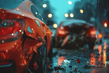 Row of Cars Sitting in the Rain. Generative AI