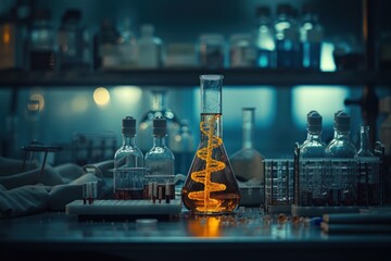 Lab Filled With Numerous Bottles of Liquid. Generative AI