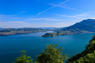 Fototapeta premium Amazing view of Lake Lucerne, Swiss Alps from Burgenstock resort, Canton of Nidwalden, Switzerland
