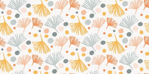 Midcentury modern floral endless border. Organic summer gender neutral retro matisse edging. 