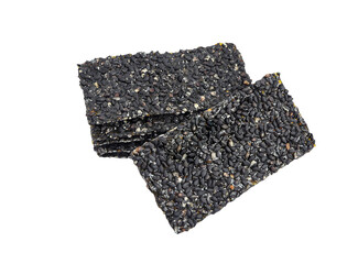 Healthy black sesame bar, Honey bars with black sesame on a white background with clipping path.