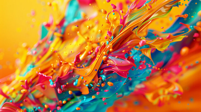 The colorful background image sets a vibrant and energetic tone for the advertisement.