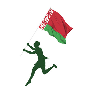 recommend clip art: Vector illustration of man running and holding Belarus flag in hands on transparent background