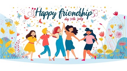 "Happy friendship day 30th july" greeting card, Generative AI.