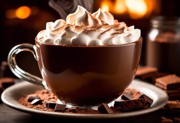 delicious hot cocoa whipped cream marshmallows, drink, sweet, dessert, chocolate, beverage, frothy, cozy, comforting, winter, indulgent, creamy, topping, sugary