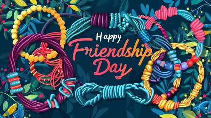 Obraz premium Happy Friendship Day holiday banner with vector bracelets, Generative AI.