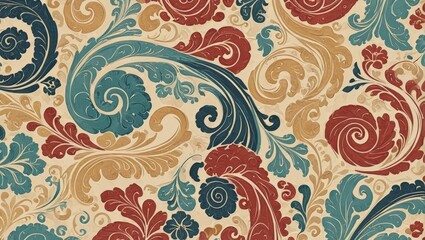 Vintage Floral Pattern with Burgundy and Teal Accents.
