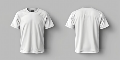 T-shirt mockup. White blank t-shirt front and back views. Female and male clothes wearing clear attractive apparel tshirt models template.