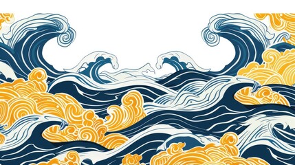 Fototapeta premium Abstract wave pattern on a white background with a yellow ramen doodle banner
