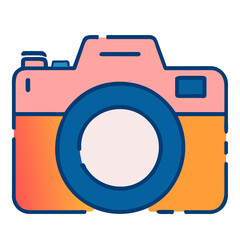 Icon design of photo camera, isolated, transparent background, travel concept, photography, snapshot sign, illustration element, gadget equipment, graphic resource, PNG