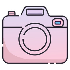 Icon design of photo camera, isolated, transparent background, travel concept, photography, snapshot sign, illustration element, gadget equipment, graphic resource, PNG