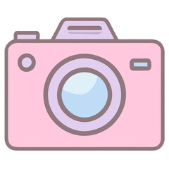 Icon design of photo camera, isolated, transparent background, travel concept, photography, snapshot sign, illustration element, gadget equipment, graphic resource, PNG