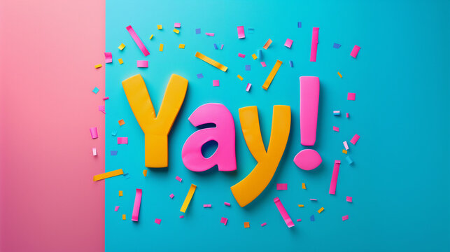 yay word lettering excitement expression isolated on trendy festive color background