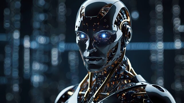 Robot face, Artificial intelligence concept.