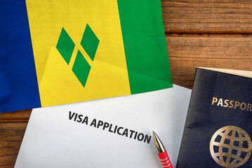 Visa application form, passport and flag of Saint Vincent and the Grenadines
