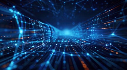 Abstract network connections with blue nodes and lines. Digital technology and data communication concept. Design for poster, wallpaper, and banner.