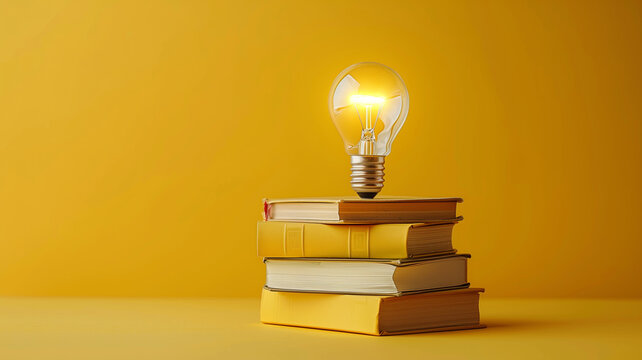 New idea, creativity or innovation from reading books, education and  learning new skill to success, with light bulb concept