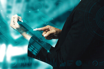 Big Data Technology for Business Finance Analytic Concept. Modern interface shows massive...