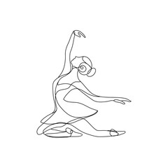 Woman Dancer Continuous One Line Drawing. Ballerina Jumping Creative Contemporary Abstract Line Drawing. Dancing Beauty Fashion Vector Minimalist Design for Wall Art, Print, Card, Poster.