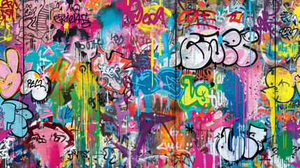A colorful wall covered in graffiti