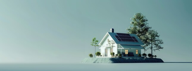 Beautiful house equipped with solar panels for clean energy, represents an eco-friendly environment and sustainable living