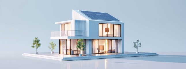 Beautiful house equipped with solar panels for clean energy, represents an eco-friendly environment and sustainable living