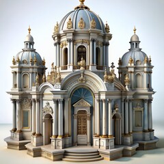 Obraz premium 3D Render of a Baroque Cathedral Interior, on isolated white background, Generative AI