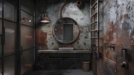 Grungy and Weathered Industrial Bathroom with Rustic Decor and Vintage Accents