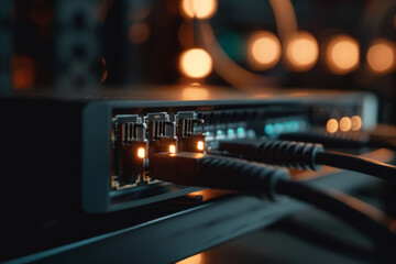 A black box with a bunch of cables coming out of it